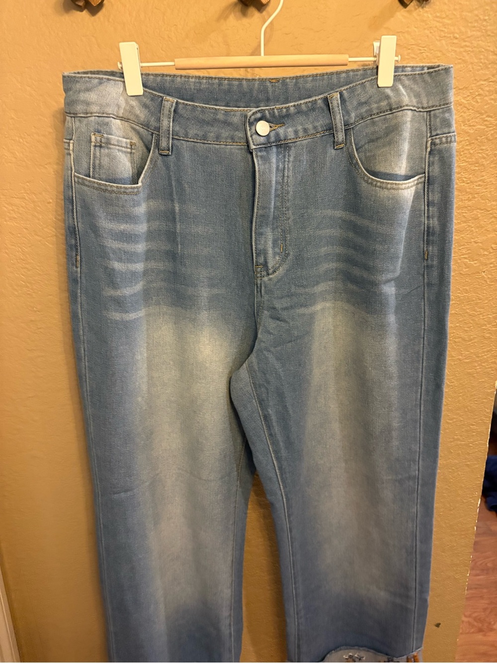 Embroidered Light Blue Cropped Ankle Jeans